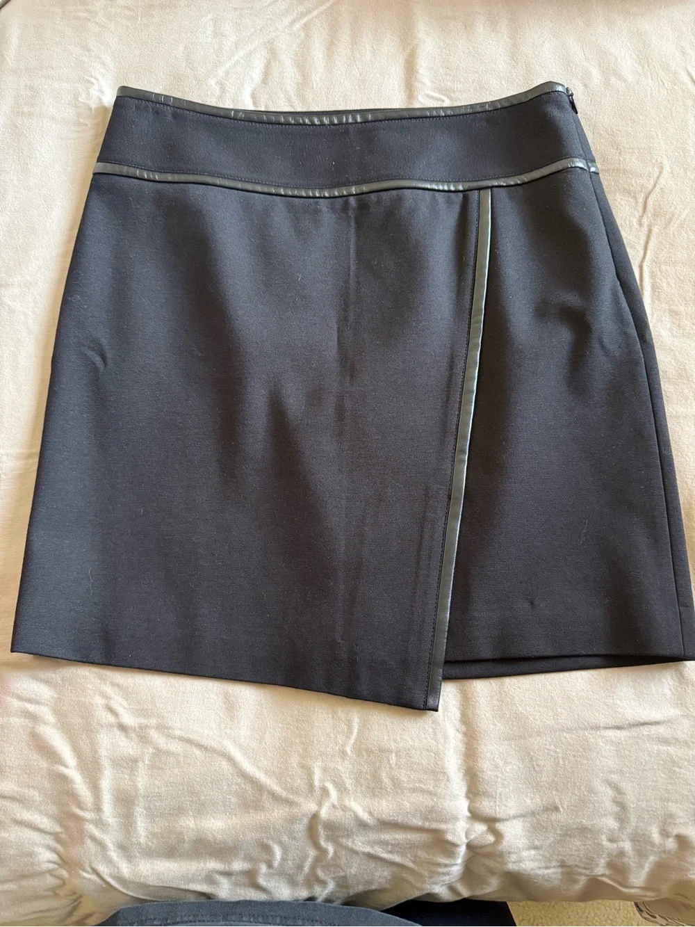 White House Black Market Black Mini Skirt with Faux-Leather Trim - Picture 1 of 3